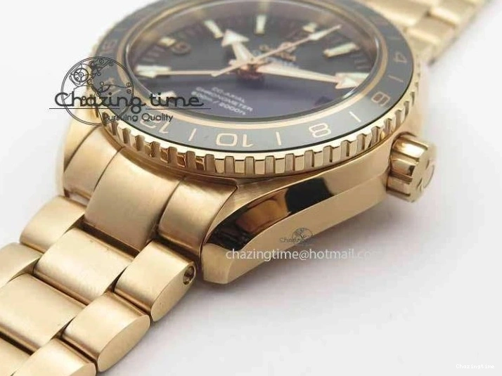 0305 Efficient Planet Ocean GMT 43.5mm RG V6F 1:1 Best Edition Black Dial On RG Bracelet A 8182